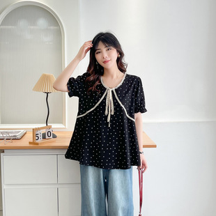 plus size Women's Summer Short-sleeved Top 2025 New Style Fat Sister's Fashionable Lace Lace Lace Belly Covering Half-sleeved Shirt