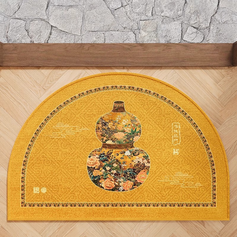 金色发财葫芦半圆新中式地垫入户门垫进门地毯大门口门厅黄色脚垫|undefined