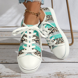 European and American foreign trade plus size round head versatile canvas shoes leopard print flat shoes ladies shoes cross-border wholesale