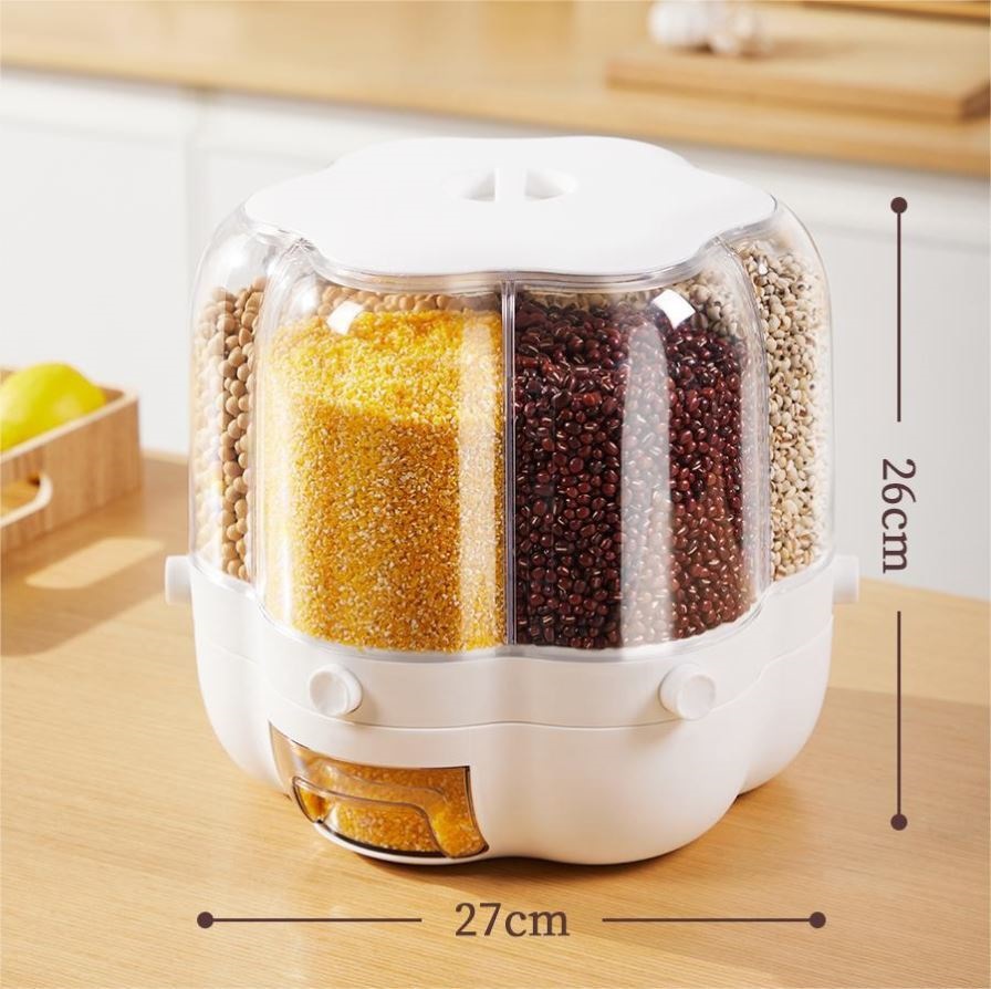 Rice Dispenser, Large Grain Container Storage Lid Measuring