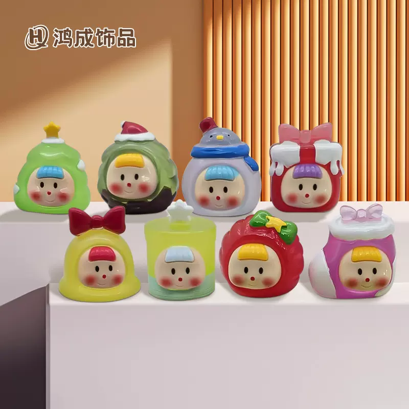卡通可爱创意夜光多妹树脂DIY饰品摆件汽车装饰圣诞盲盒礼品批发