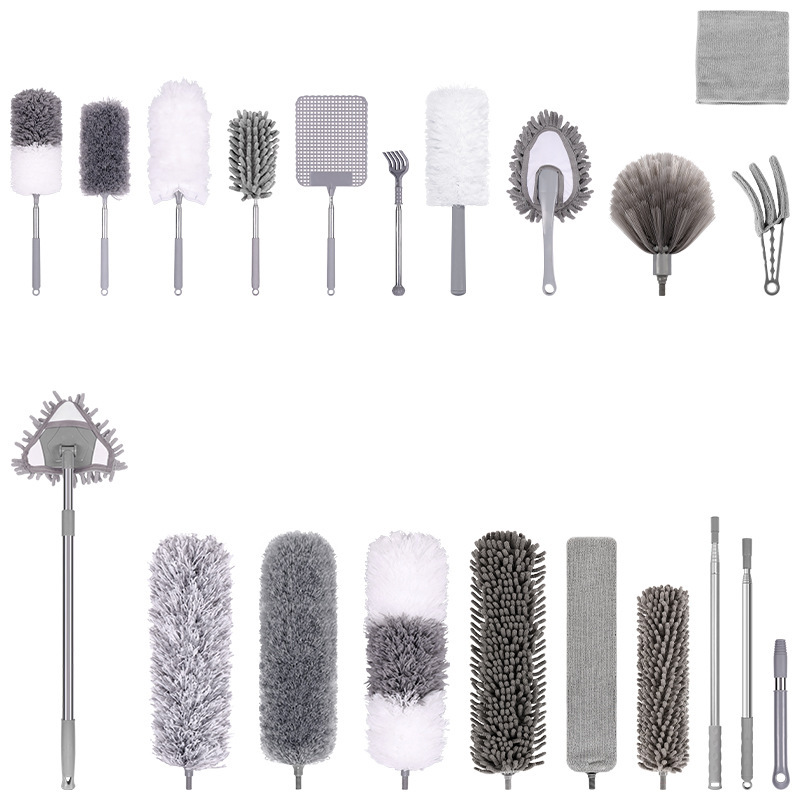 Cross-border multi-head feather duster sofa bed bottom dust brush cleaning retractable extended cleaning dust duster