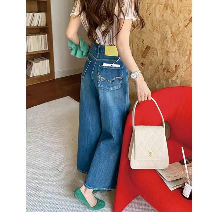 牛仔裤女2025新款高腰奶奶裤夏薄款小个子浅蓝色九分阔腿宽松显瘦|undefined