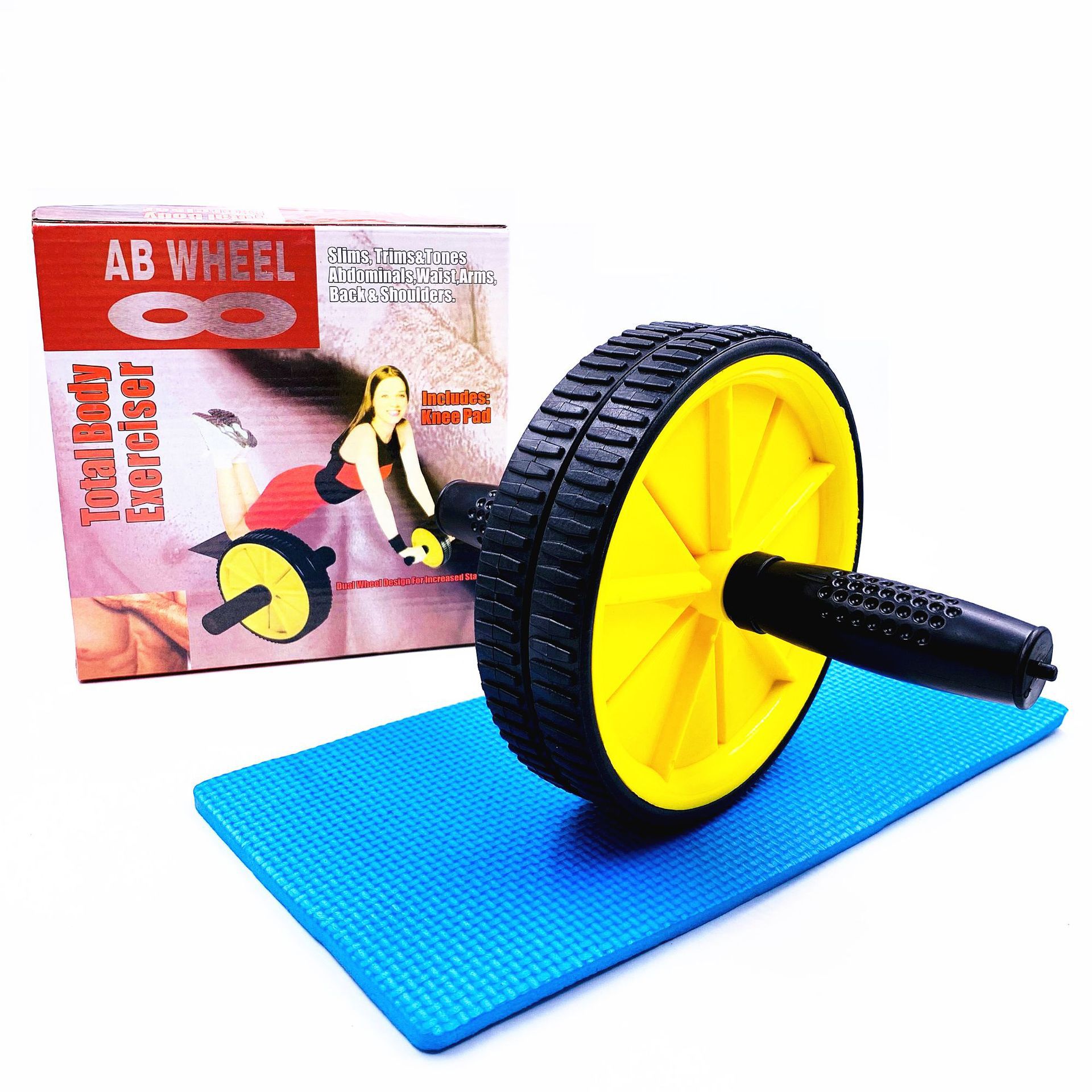 AB doble rueda 18 pulgadas rueda abdominal equipo de fitness entrenador abdominal rodillo ejercicio interior rueda muscular abdominal fabricante de suministro transfronterizo