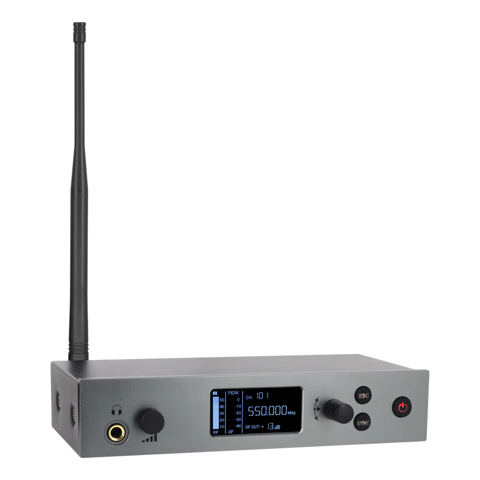 En la oreja de un solo canal de transmisión sistema de escucha inalámbrica etapa escuchando arrastre ilimitado