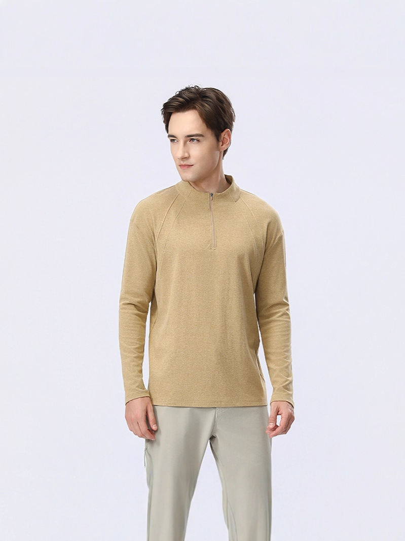 Men's Half-Zip Running Clothing T-Shirt Long-Sleeved Stand-Up Collar Top Gym Training Clothing Sports Quick-Drying Loose Long-Sleeved
