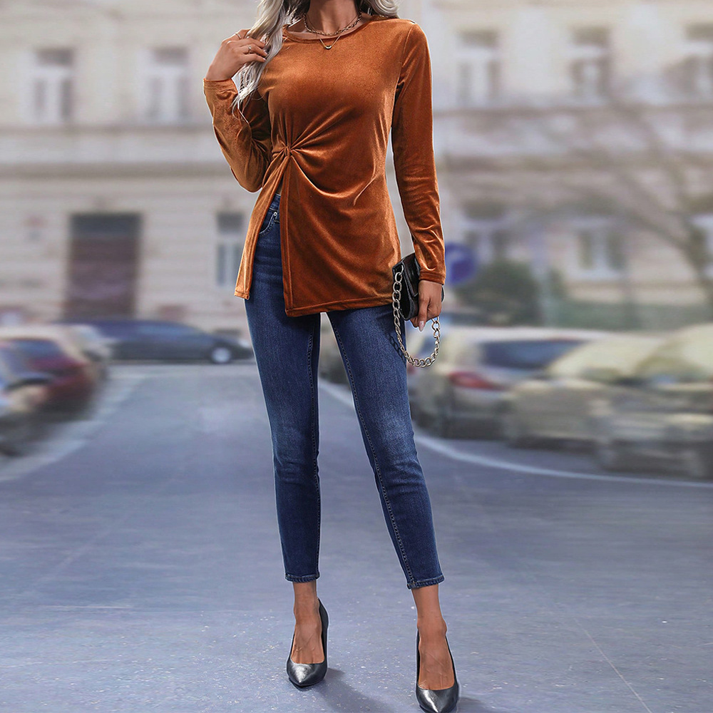 Vestito donna a maniche lunghe in tinta unita elegante casual_voghion.com
