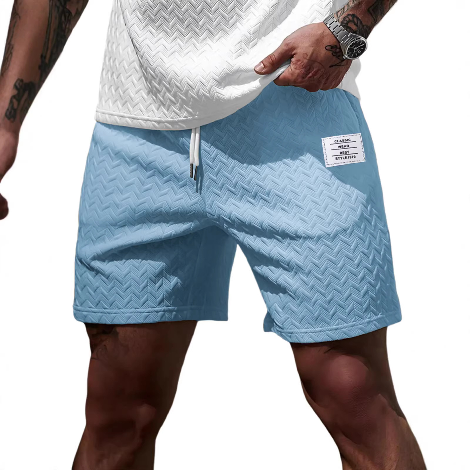 Men's Clothing Men's Summer Casual Shorts Loose Fit Solid Color Jacquard Fabric Drawstring Beach Pants Style For Formal & Casual_voghion.com
