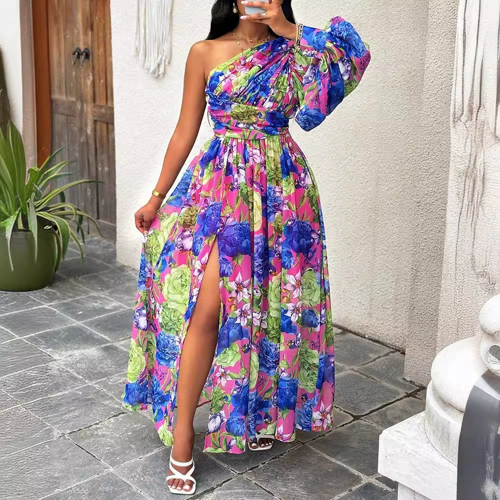 2024 Amazon AliExpress новая мода платье с длинными рукавами фонаря с принтом для женской одежды