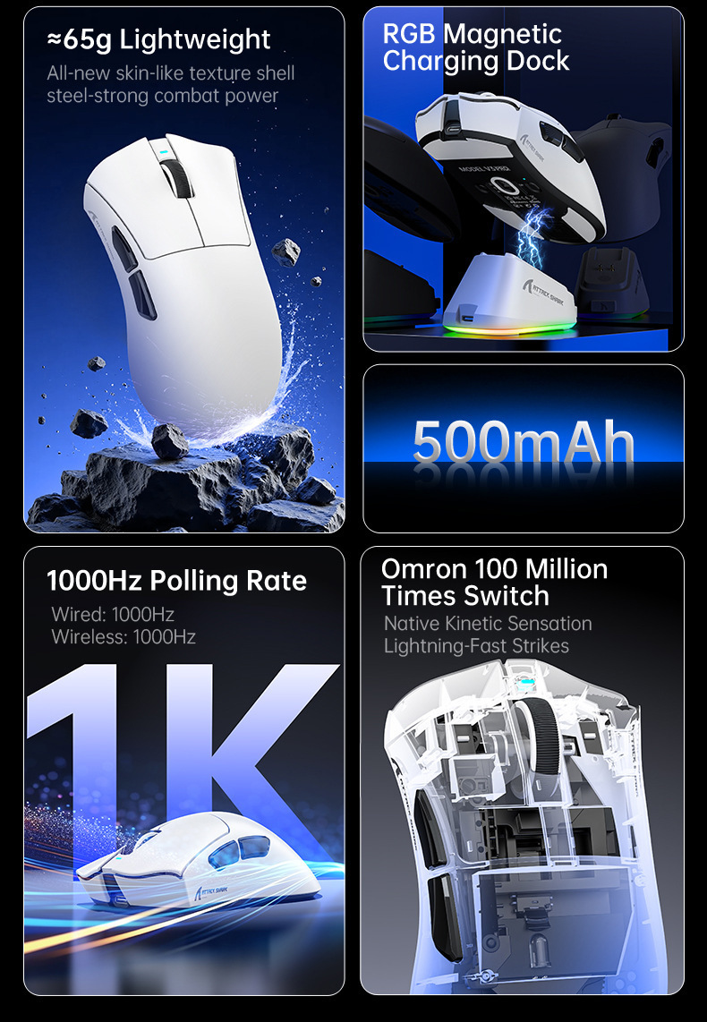 AttackShark V3PRO Mouse, Lightweight, Video Game, The Third Mock Examination, Wireless Bluetooth, RGB Seat, Rechargeable_voghion.com