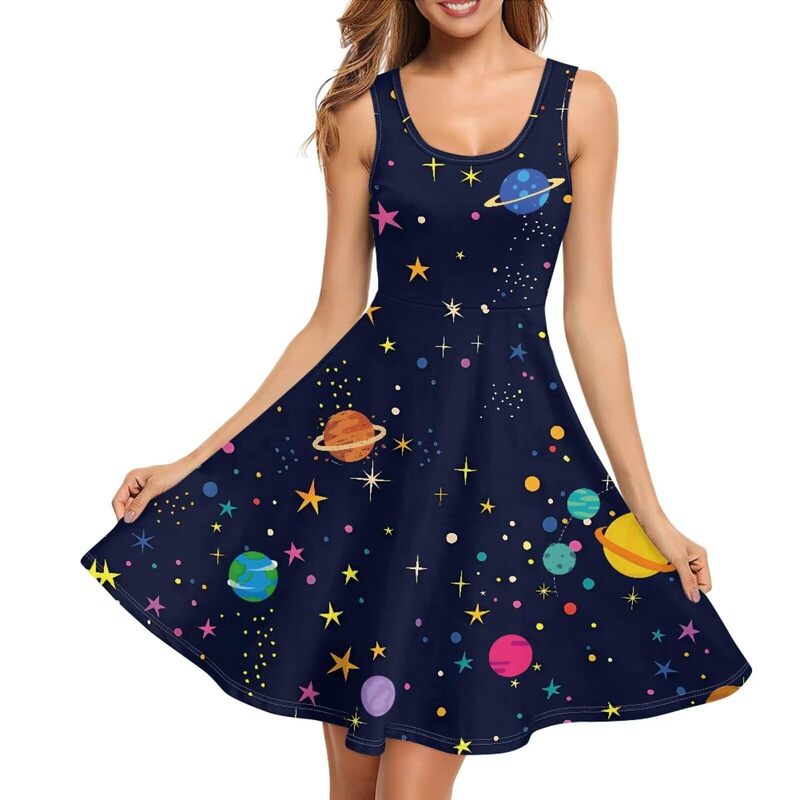 Cross-Border Fashion Summer Seaside Resort Style Beach Dress Round Neck Casual Breathable Pod Customized Dress Dropshipping Cross-Border Fashion Summer Seaside Resort Style Beach Dress Round Neck Casual Breathable Pod Customized Dress Dropshipping