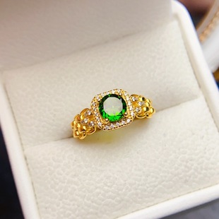 Factory wholesale explosions natural diopside ring S925 silver inlaid main stone 6*6 selling Europe and the United States a generation of hair