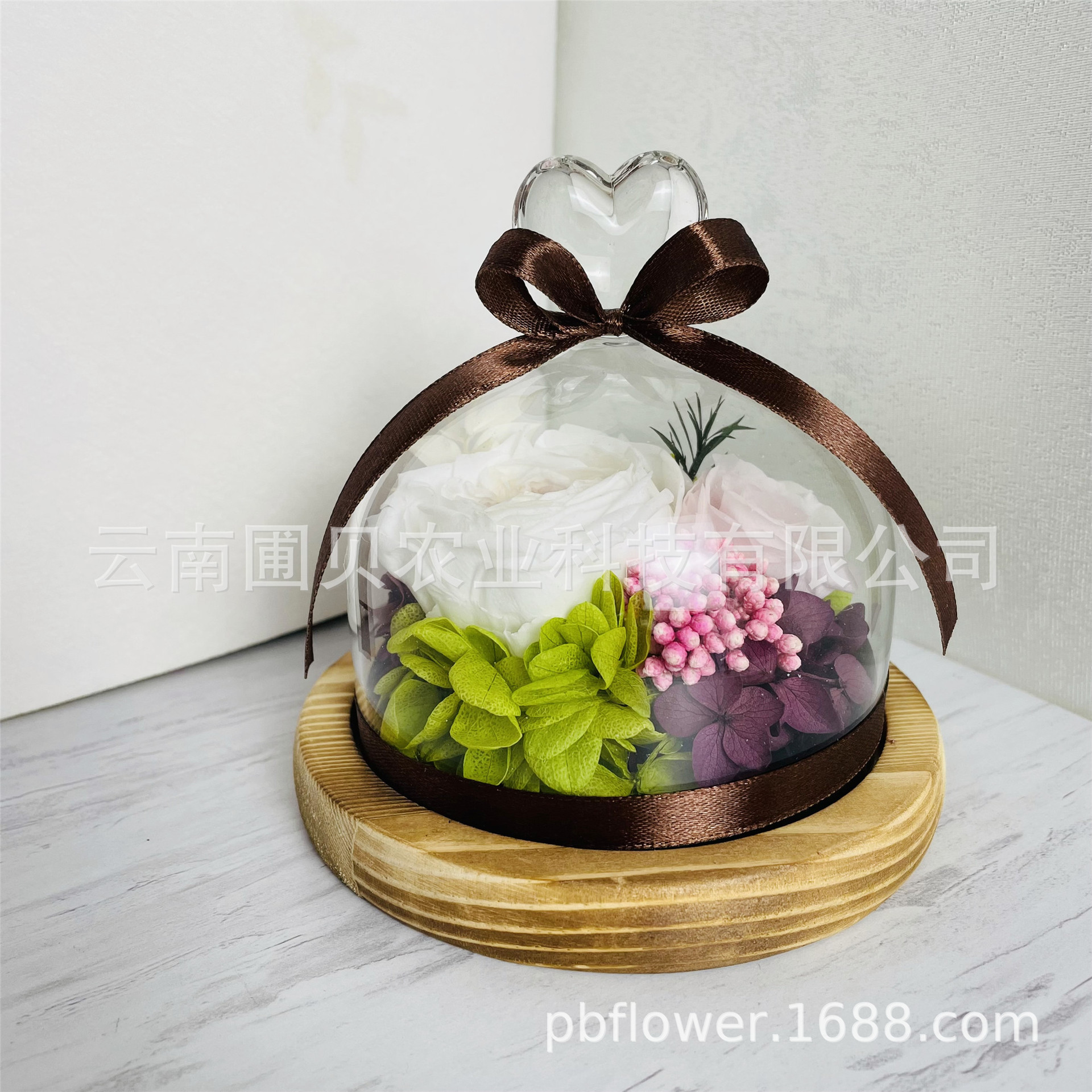 Flor melocotón corazón Eternal Rose Navidad Tanabata Día de San Valentín regalo eterna flor cubierta de vidrio en stock al por mayor