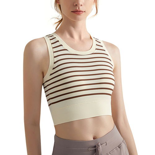 High Intensity Workout Vest with Bra Pads Women's One-Piece Fashion Stripe One-Piece Slimming Quick-Drying Vest Women's Fitness 