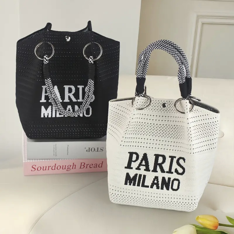 Transfronterizos bolsos de moda de punto exquisitos portátiles bolsas de balde de ocio de mujeres bolsas de almuerzo de estudiantes