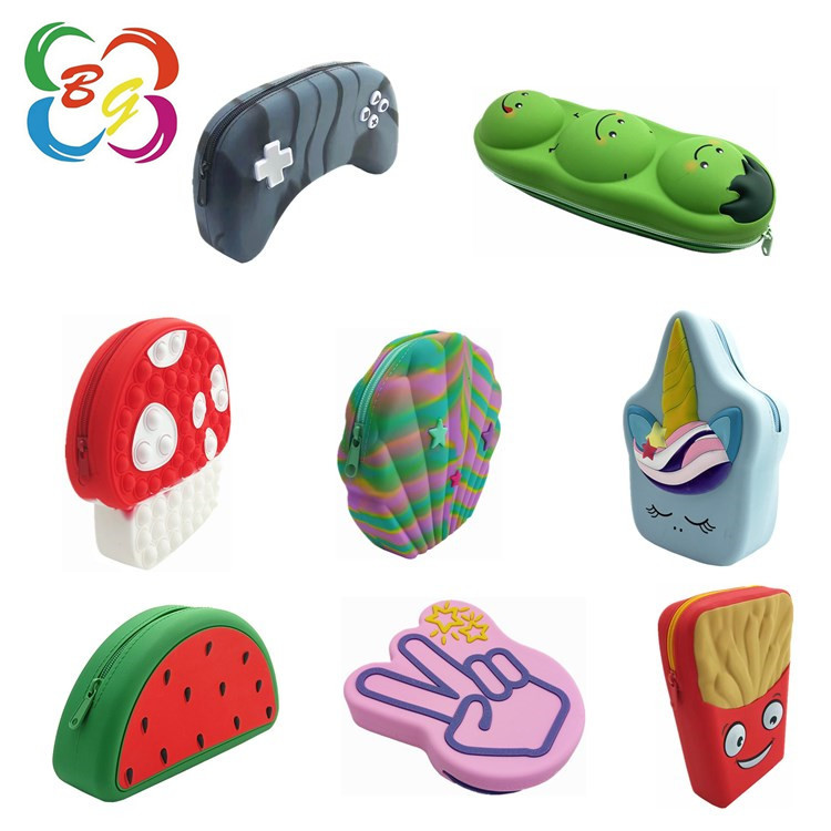 Ocho tipos de estuches para lápices de gran capacidad de silicona, neceseres de viaje multifuncionales con dibujos realistas, bolsas de almacenamiento de artículos de tocador, papelería