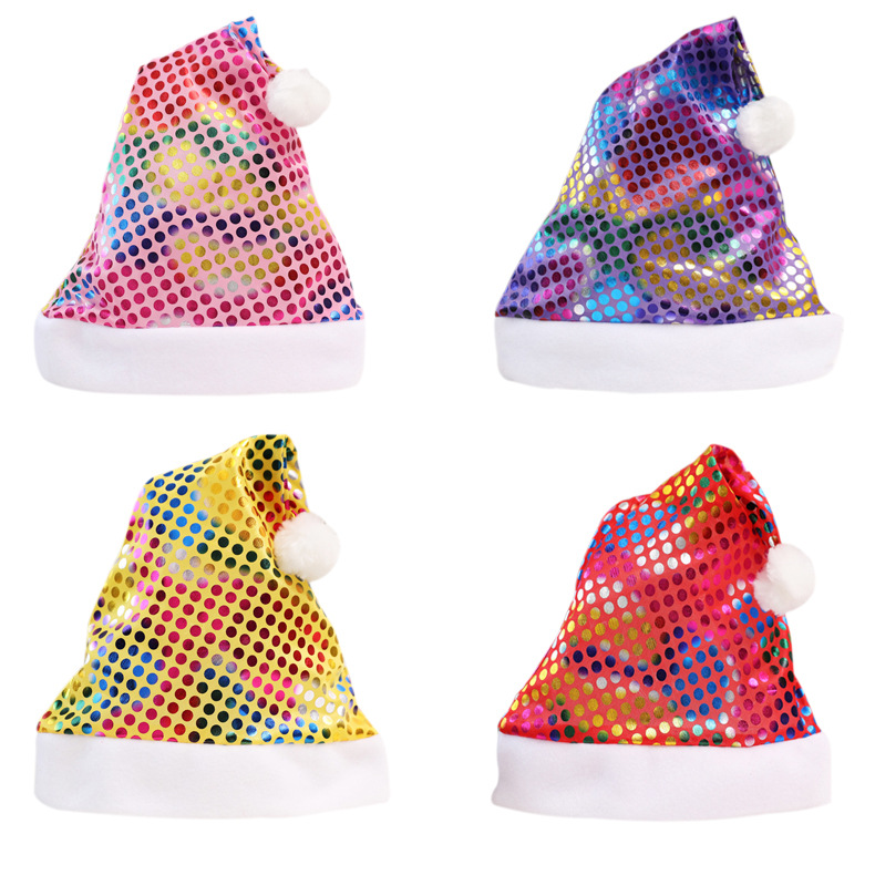 Sombreros de Navidad de impresión transfronteriza, nuevos sombreros de Navidad de impresión de color gradiente, sombreros de perlas para decoración de fiestas