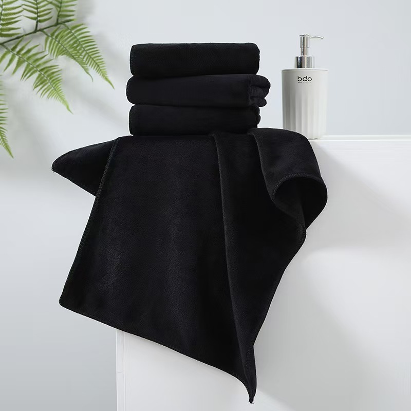 Black Towel Temu Best-Selling Microfiber Black Towel Cross-Border Direct Supply Kitchen Rag Car Wash Towel