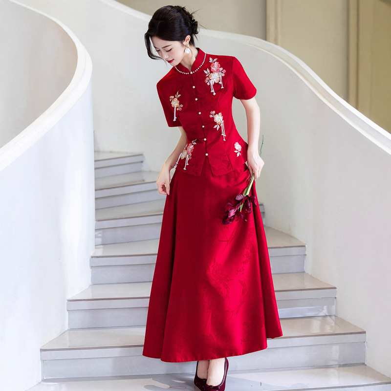 红色新中式旗袍敬酒服新娘2025新款订婚结婚礼服女高级感婚礼回门|undefined