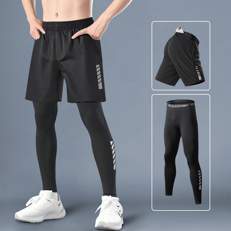 アイスシルク速乾性タイツメンズ夏薄い日焼け止めベースレイヤーランニングコンプレッションパンツ高弾性ヨガスポーツパンツ|undefined