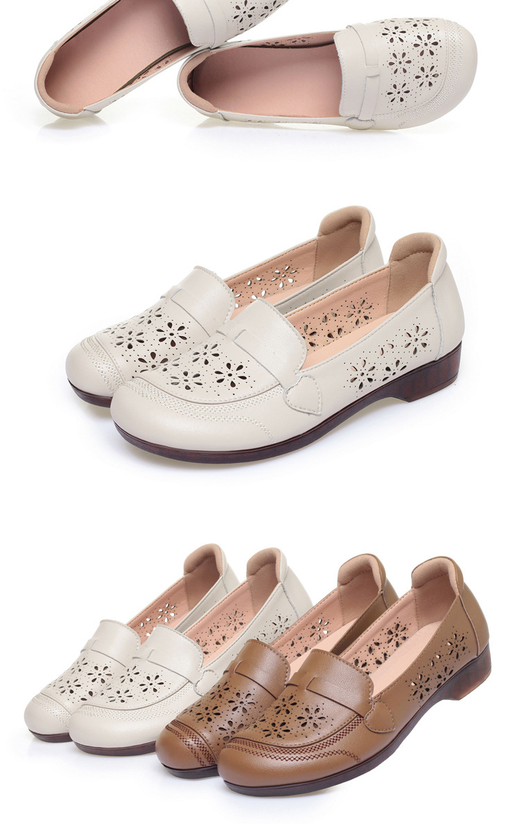 Giày sandal nữ quai chữ V đế bệt da mềm lỗ thoáng khí — màu be chi tiết 18