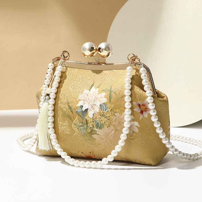 Hand-Held Pearl Chain Bag 2025 Summer New Style Embroidered High-End Internet Celebrity Crossbody Bag Western Style Versatile Crossbody Bag
