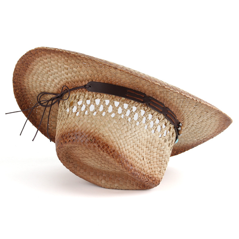 Comercio exterior de encargo al por mayor sombrero europeo y americano occidental Denim Jazz sombrero hombres y mujeres sombrero de paja de verano al aire libre sombrero de sol