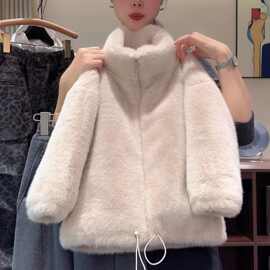 女童仿皮草外套冬季立领加厚保暖毛毛衣2025新款女孩洋气百搭上衣