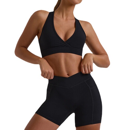 Cross-border new high-waisted sports tops, hip lift, fitness shorts, running Pilates yoga clothing suits wholesale