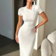Women's clothing 2024 spring and summer solid color elegant slim short sleeve dress