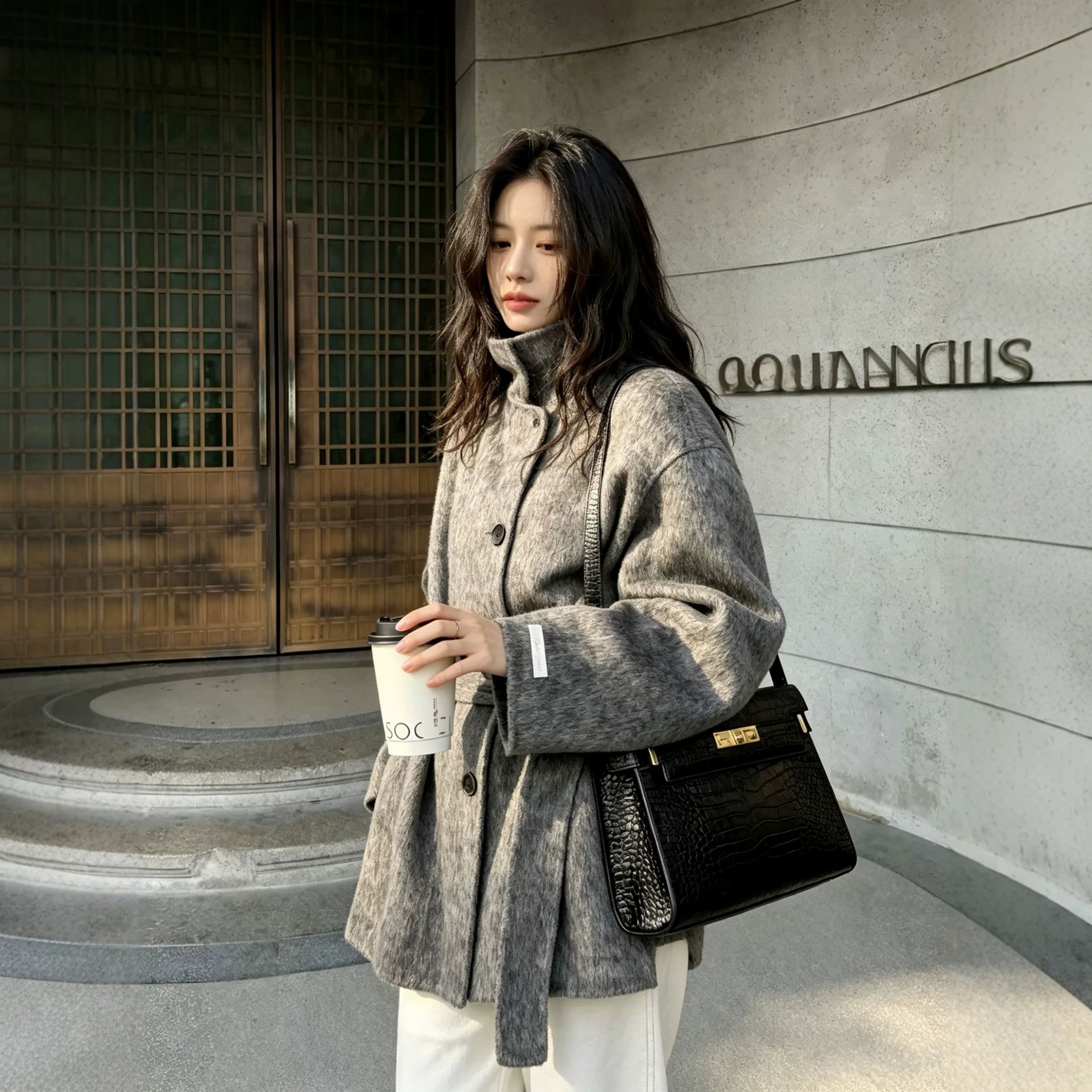 [런던모닝미스트] 2026 가을겨울 신상품 스탠드칼라 양면 캐시미어 코트 한국 스타일 슬림핏 모직 코트 여성용