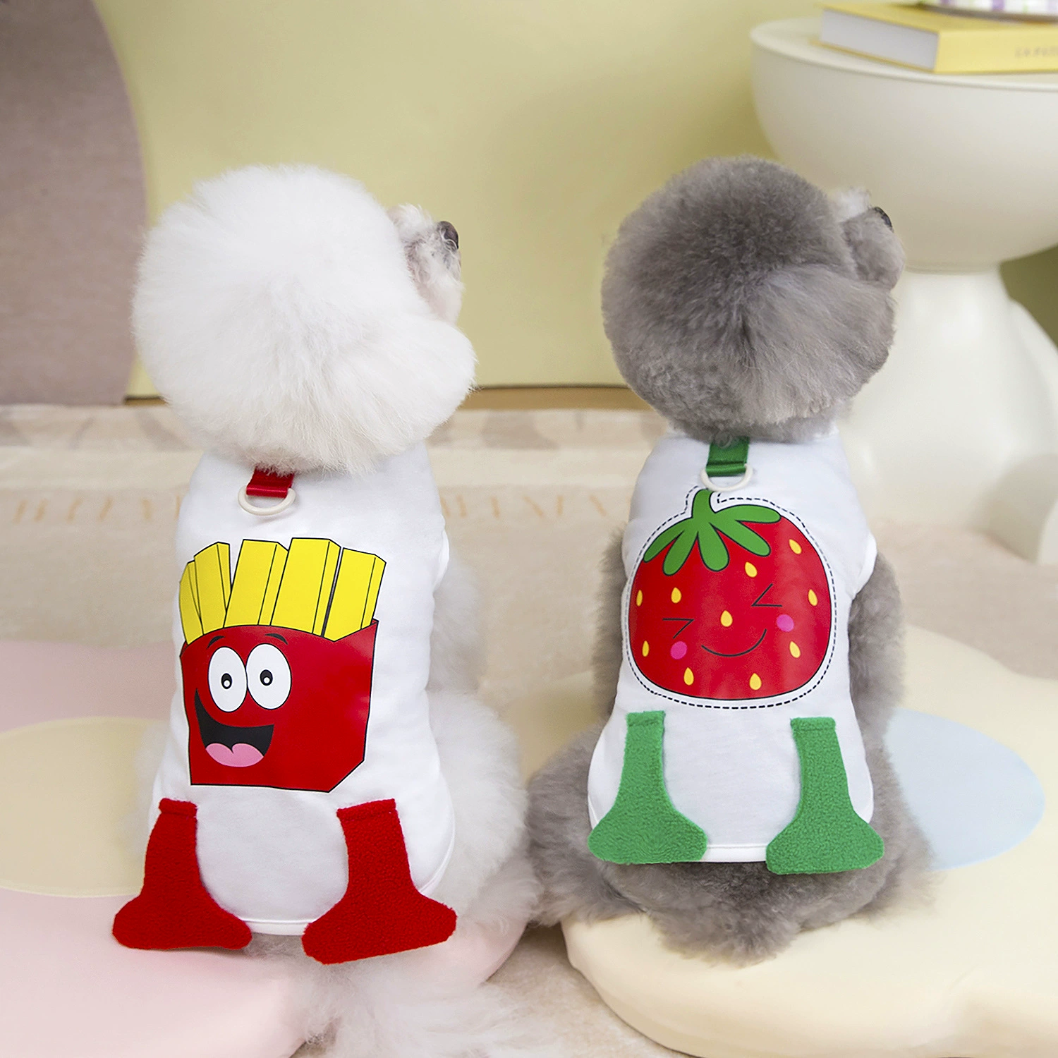 Новая летняя одежда для собак оптом: 25 забавных жилетов, футболок с мультяшным принтом, дышащие, с креплением для поводка