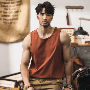 American Retro Heavy Fitness Vest Men's Fashion Brand Loose Shoulder Casual plus size Summer Sleeveless T-shirt Men's Top T
