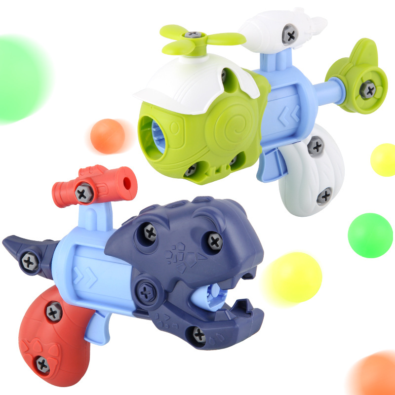Dos en uno desmontaje juguete pistola niños DIY montaje desmontaje tornillo manual dinosaurio Mesa PISTOLA DE TENIS juguete al por mayor