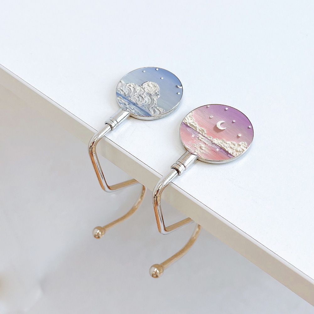 Pintura al óleo nebulosa luna mar mochila de estudiantes gancho de escritorio de escritorio desmontable gancho de escritorio antideslizante