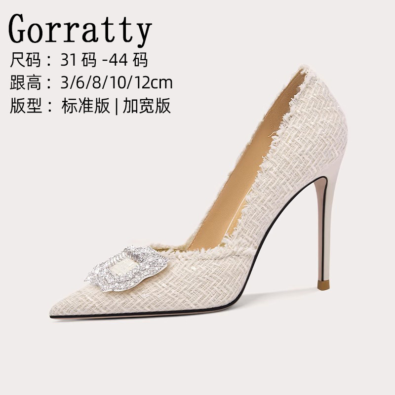 Temperament Chanel Style Woven French Stiletto Heel Wedding Shoes Rhinestone High Heels Women's Chubby Foot Wide plus size Women's Shoes 41424344