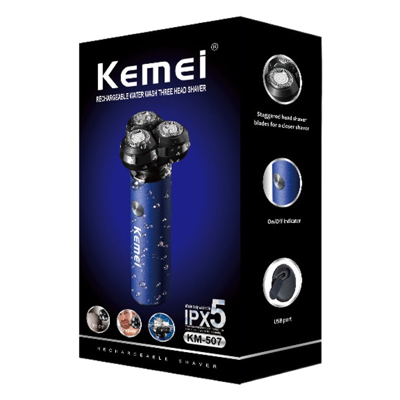Afeitadora eléctrica Kemei para uso doméstico, afeitadora portátil para hombre KM-507, afeitadora rotativa ultralimpiadora de carga rápida