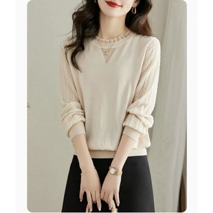 Inner Bottoming Shirt for Women, Autumn Clothing, 2025 New Short Shirt, Beautiful Top, Age-Reducing, Stylish Lace Long-Sleeved T-Shirt