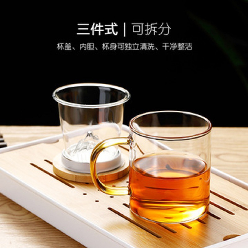Fábrica en stock venta al por mayor de tres piezas conjunto taza filtro Oficina creativa taza de té cubierta de bambú Guanshan taza de té taza de agua