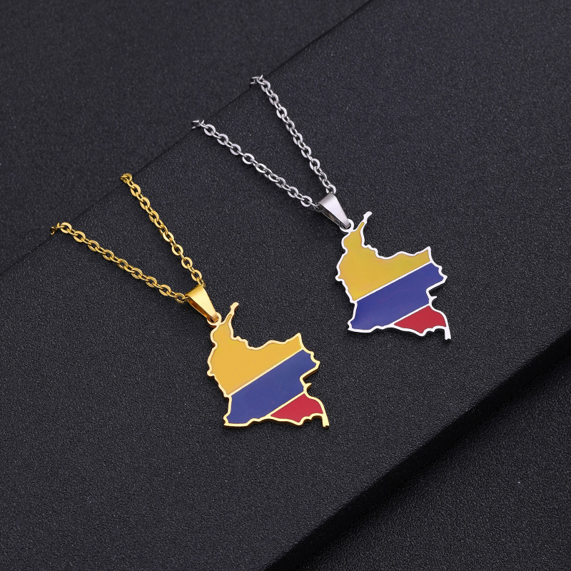Cross-Border Retro Oil Dripping Colombian Pendant Stainless Steel Necklace Male and Female Couple Geometric Ethnic Style Accessories