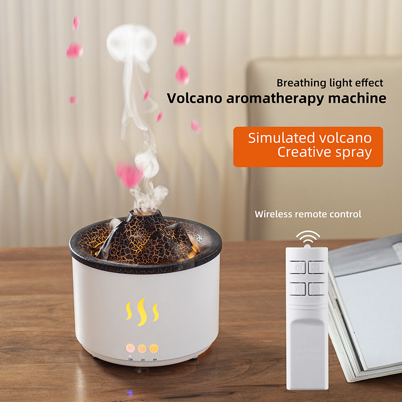 Nueva llegada anillo de humo spray de modo dual máquina de aromaterapia ultrasónica humidificador de aceite esencial llama lámpara azul erupción volcánica