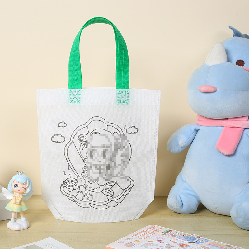 Bolso de graffiti de pintura de bricolaje hecho a mano para niños, regalo de jardín de infantes, dibujo de tela no tejida de dibujos animados, bolsa de tela de mano para colorear