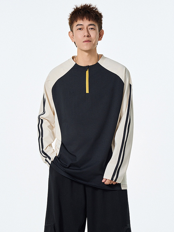 Travel sports autumn warm long-sleeve for training with zipper with a round collar, with a zipper