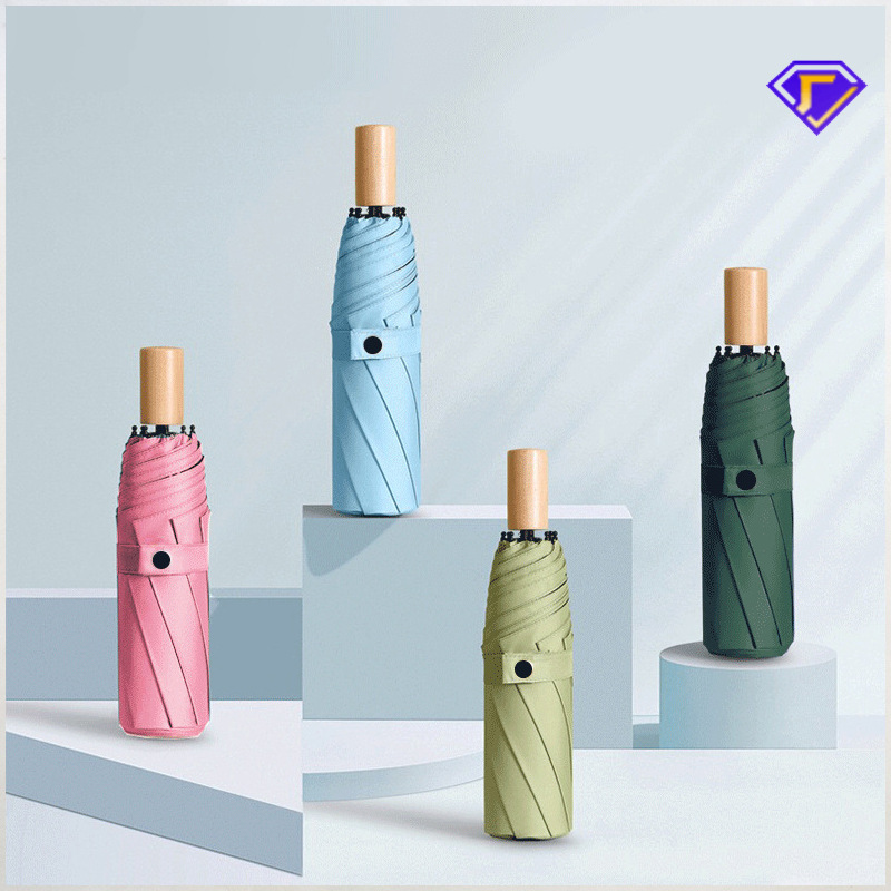 跨境伞加粗杆手开三折伞黑胶防晒广告伞纯色遮阳伞晴雨伞一件代发