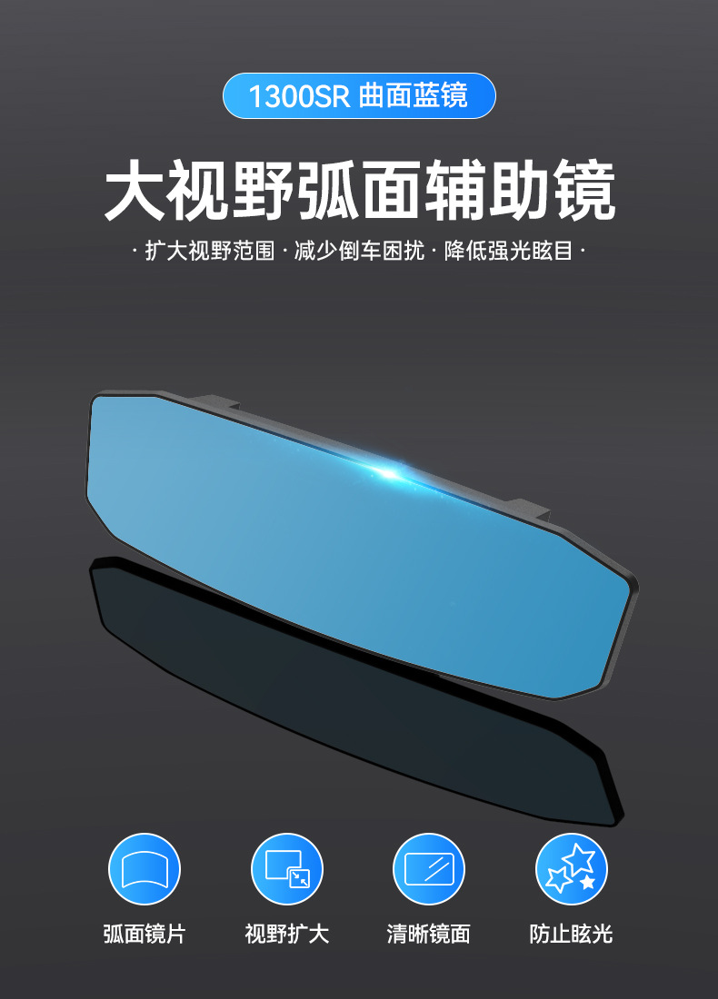 Car Anti-Glare Blue Mirror, Enlarged Interior Auxiliary Mirror, Reversing Mirror, Rearview Mirror, Wide-Angle Curved Mirror, Baby Mirror