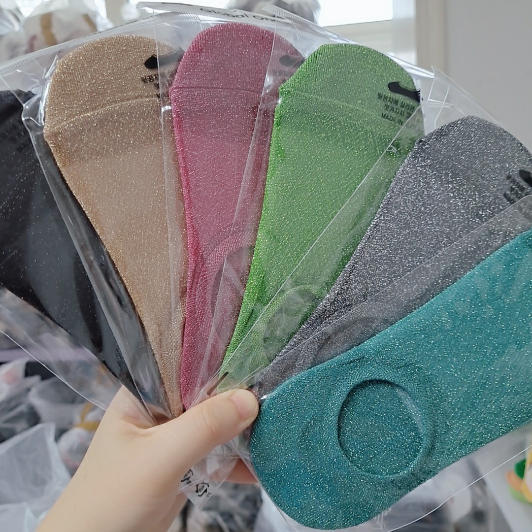 LAMP Korean Dongdaemun Glass Silk Shiny Invisible Socks Micro-permeable Boat Socks Silicone Socks Anti-slip Socks for Women