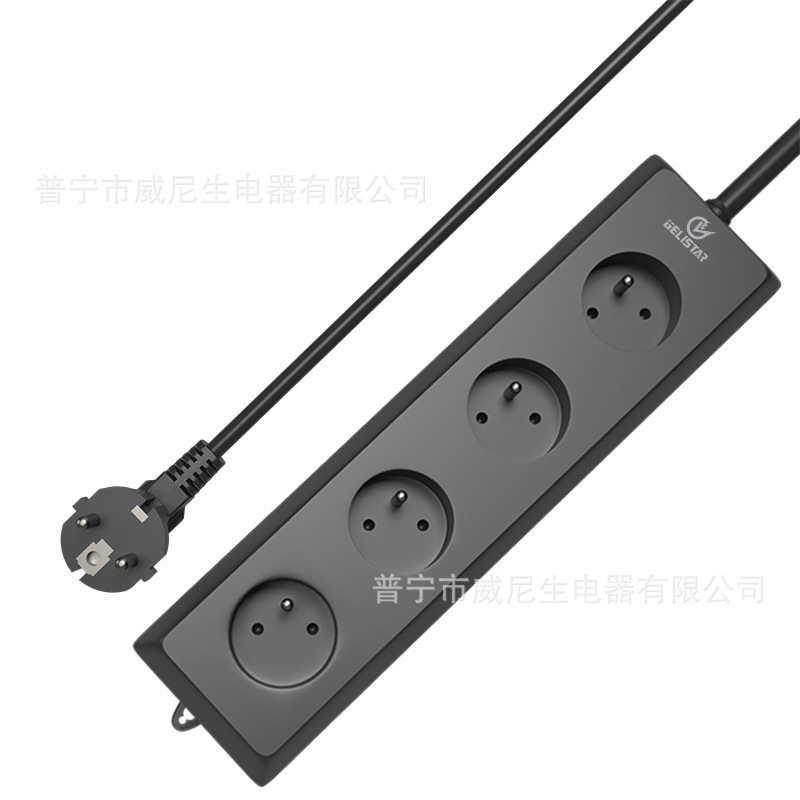 Gelistar跨境专供排插法国法式多孔位插线板家用黑色外贸电源插座