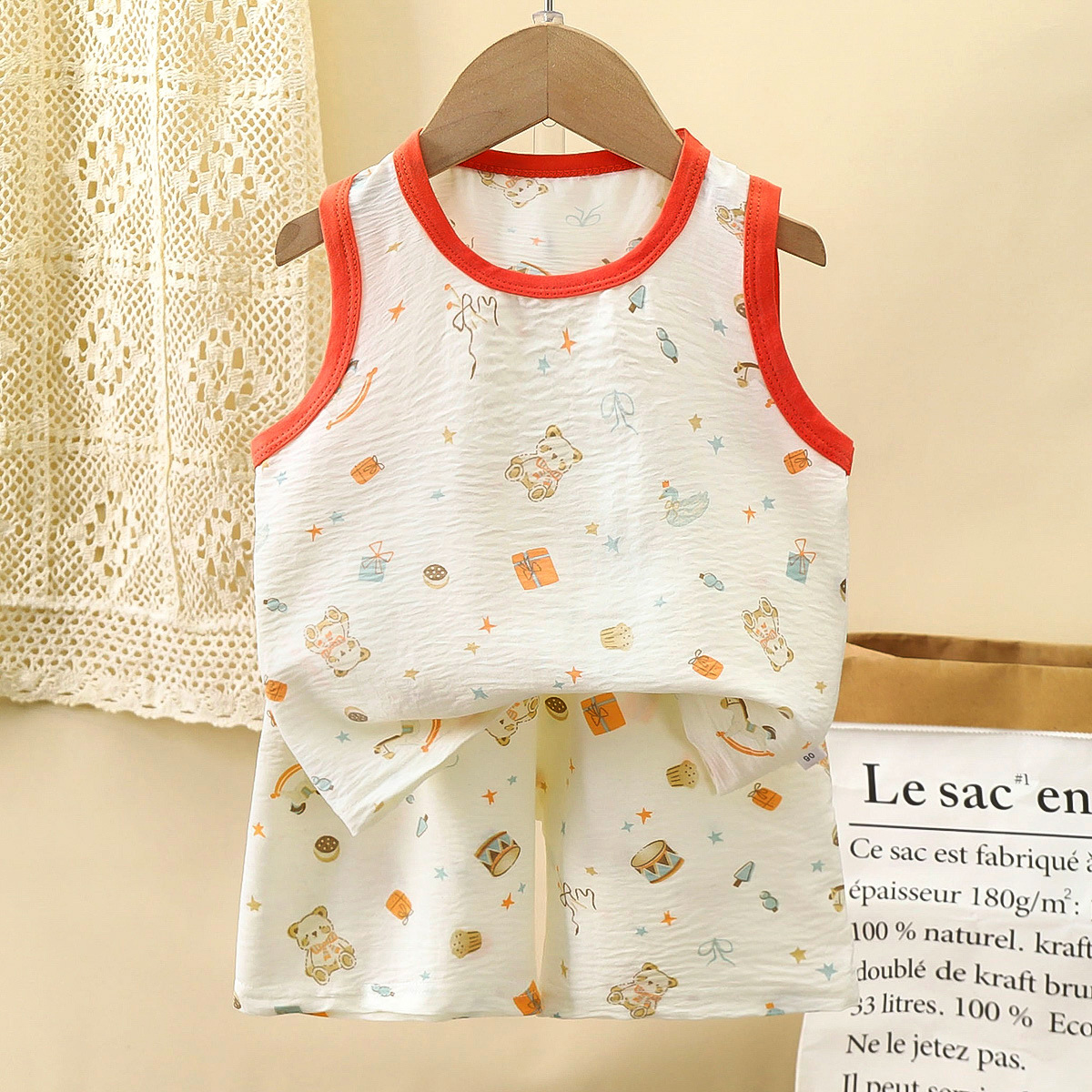 Chaleco infantil coreano para niños verano sin mangas chaleco para niñas caricatura bebé pantalones cortos delgados ropa infantil image 9