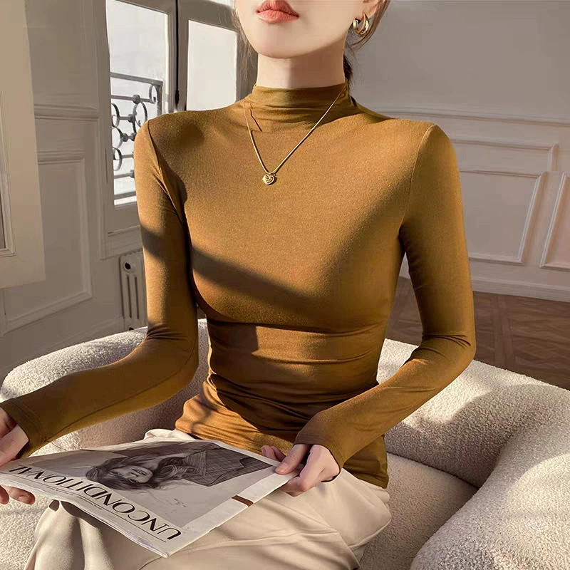 Fitted Thin Turtleneck Top, Long Sleeve, Autumn Lightweight, High Collar
