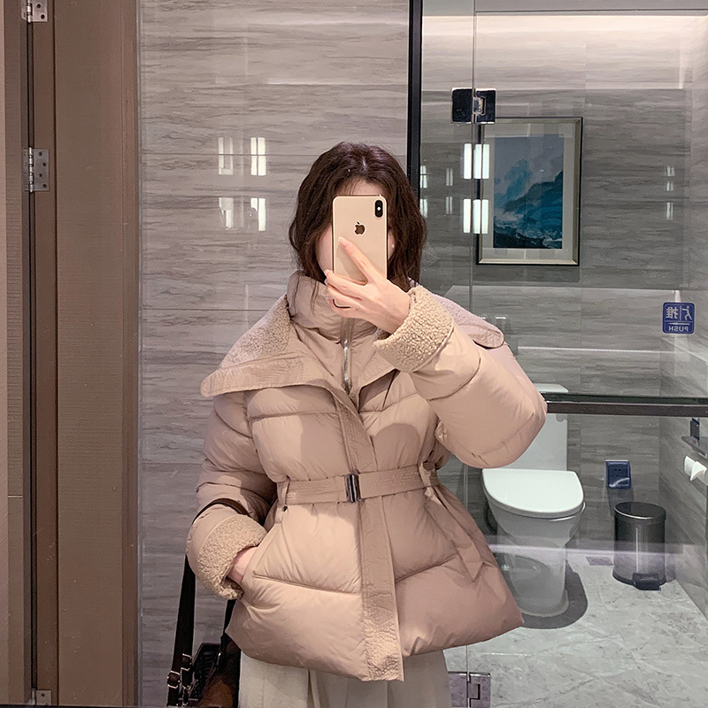 翻领羊羔毛羽绒棉服女加厚短款外套2025冬季新款棉衣收腰棉袄|undefined